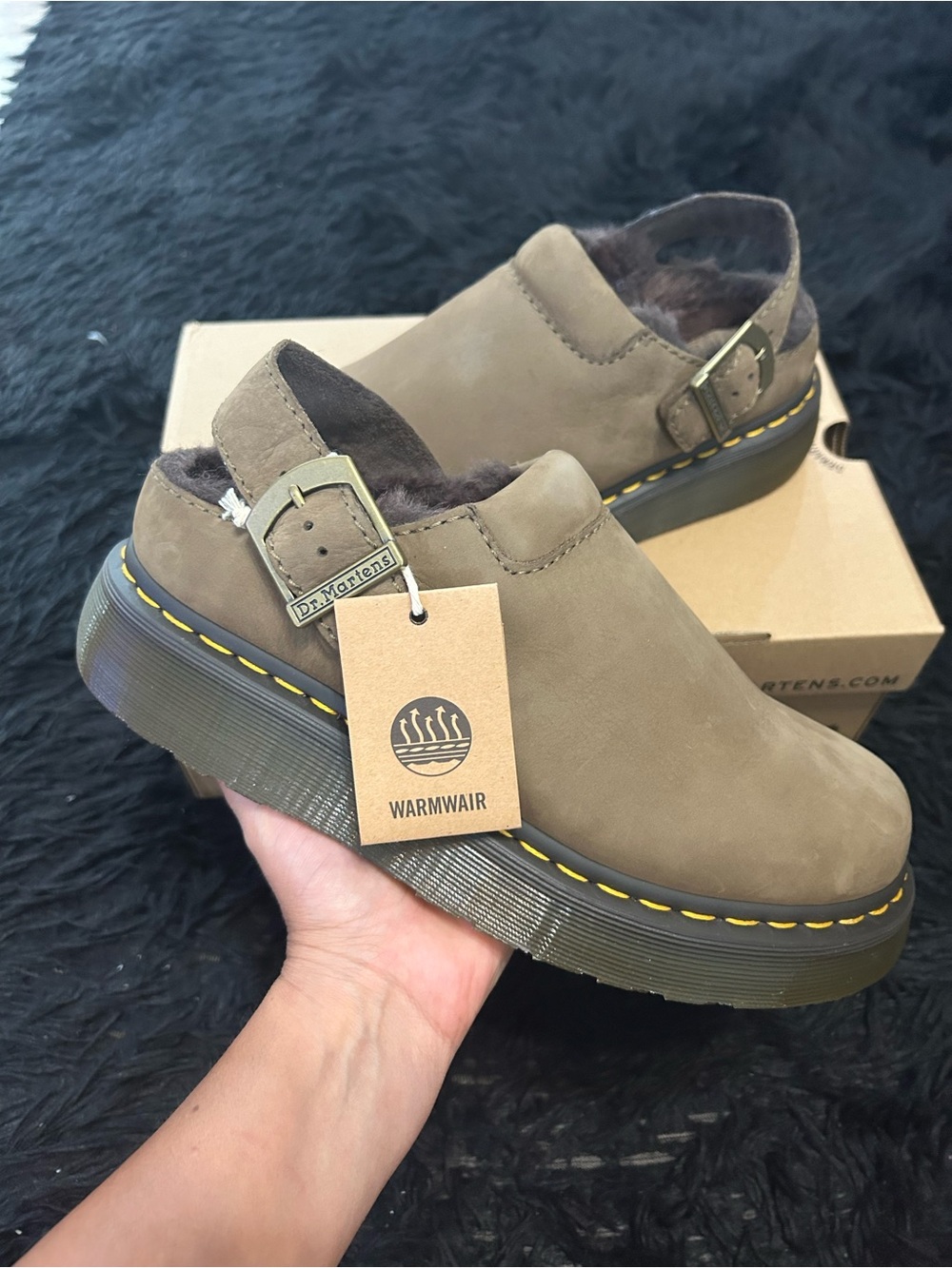 DR MARTENS laketen leather fur winter slingback clogs mules shoes women’s 9 new